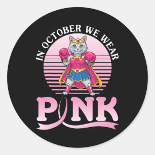 In October We Wear Pink Turkish Angora Cat Warrior Classic Round Sticker