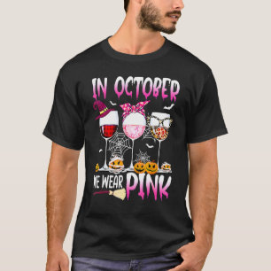 In October We Wear Pink Wine Buffalo Plaid Hallowe T-Shirt