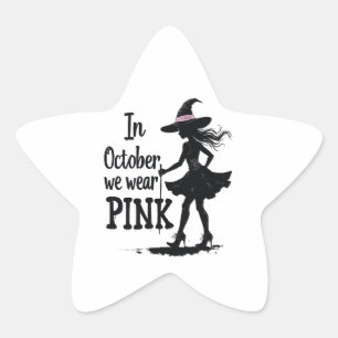 In October We Wear Pink Witches Halloween Party Star Sticker