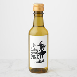 In October We Wear Pink Witches Halloween Party Wine Label
