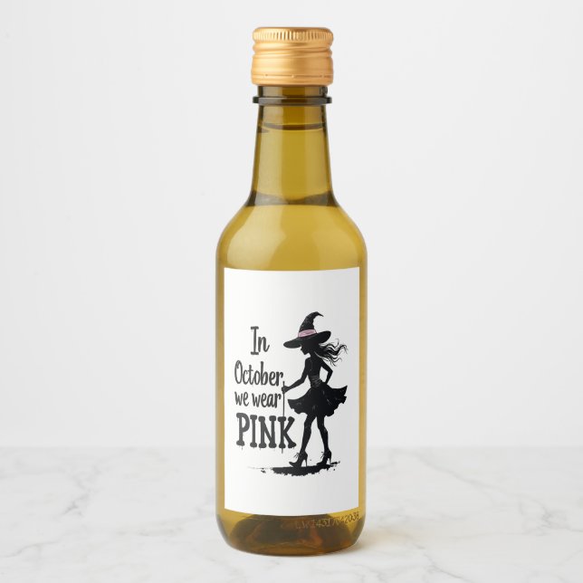 In October We Wear Pink Witches Halloween Party Wine Label (Front)
