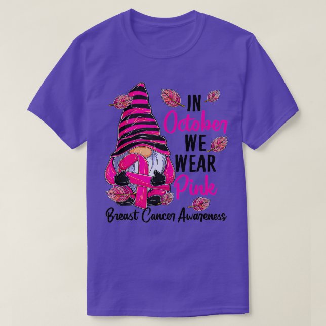 In October We Wear PinkGnome Breast Cancer Awarene T-Shirt (Design Front)