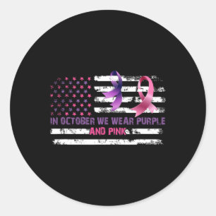 In October We Wear Purple And Pink October Awarene Classic Round Sticker