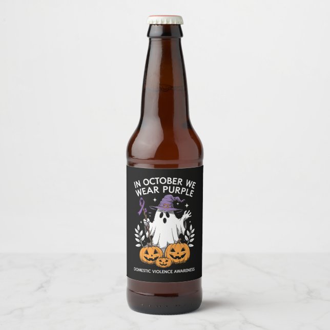 In October We Wear Purple Domestic Violence Ghost  Beer Bottle Label (Front)