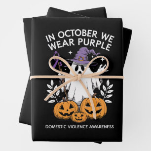 In October We Wear Purple Domestic Violence Ghost Wrapping Paper Sheet