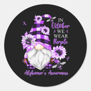 In October We Wear Purple Gnomes Alzheimer Awarene Classic Round Sticker