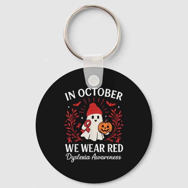 In October We Wear Red Dyslexia Awareness Hallowee Key Ring (Front)