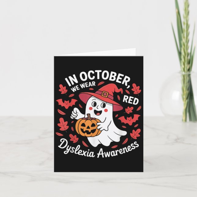 In October We Wear Red For Dyslexia Awareness Hall Card (Front)