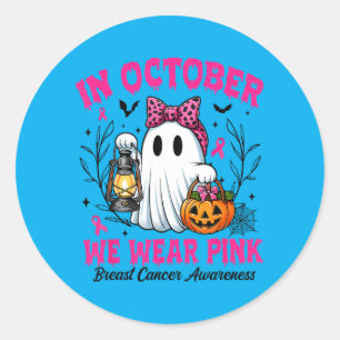 in October Wear nk Ghost Witch Breast Cancer Classic Round Sticker