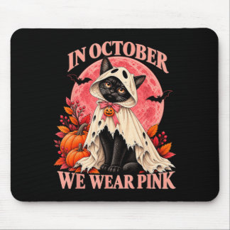In october wear pink black cat breast cancer mouse pad