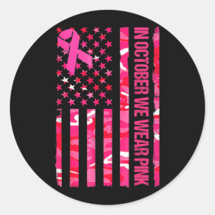 In October Wear Pink Camo Flag Breast Cancer Classic Round Sticker
