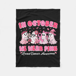 in October Wear Pink Ghost Breast Cancer Halloween Fleece Blanket