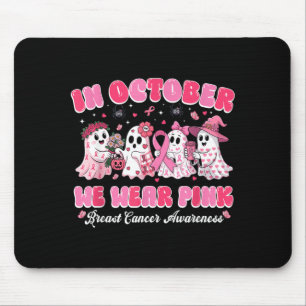 in October Wear Pink Ghost Breast Cancer Halloween Mouse Pad