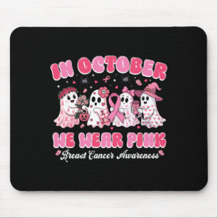 In October Wear Pink Ghost Breast Cancer Halloween Mouse Pad