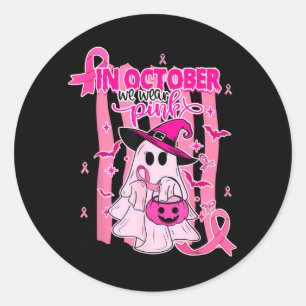 In October Wear Pink Ghost Witch Breast Cancer Classic Round Sticker