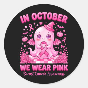 In October Wear Pink Ghost Witch Breast Cancer Classic Round Sticker