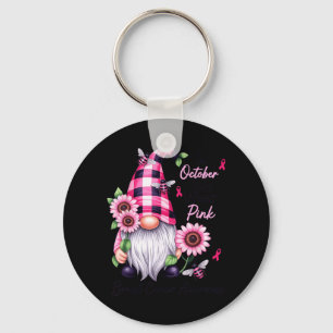 In October Wear Pink Gnome Breast Cancer Awareness Key Ring