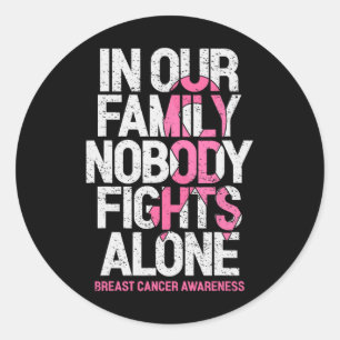 In Our Family Nobody Fights Alone Pink Ribbon Supp Classic Round Sticker