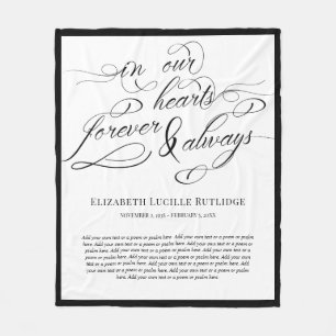 In Our Hearts Forever Black & White Sympathy Fleece Blanket