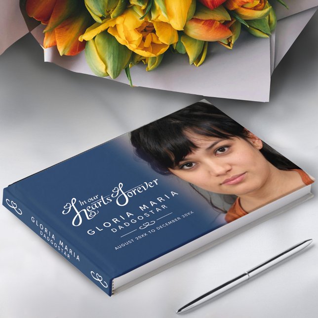 In our hearts forever funeral photo blue silver guest book (Creator Uploaded)