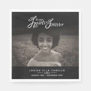 In our hearts forever photo black funeral napkins