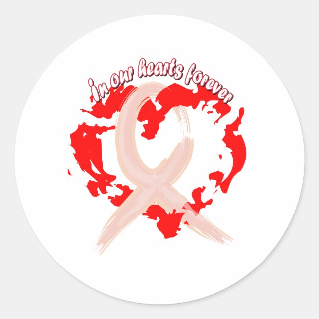 In Our Hearts Forever Pink Ribbon Classic Round Sticker (Front)