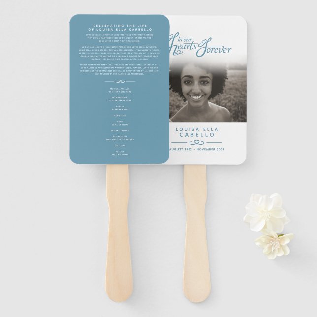 In our hearts funeral program fans (Front and Back)