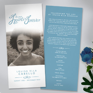 In our hearts funeral program white and blue rack card