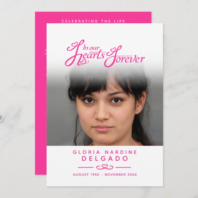In our hearts funeral program white and pink (Front/Back)