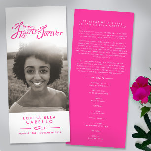 In our hearts funeral program white and pink rack card