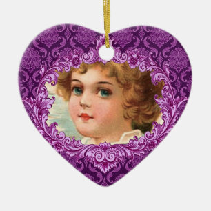 In Our Hearts Memorial Tribute Purple Curlicue Ceramic Ornament