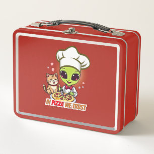 In Pizza We Trust Alien Chef Art Metal Lunch Box