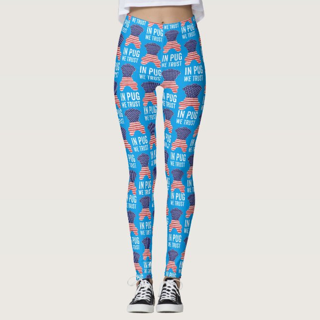 In Pug We Trust USA Flag Print Leggings (Front)