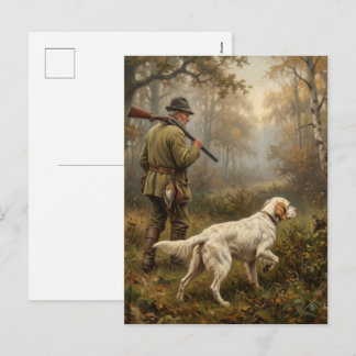 In Pursuit of Woodcock, English Setter Hunting Holiday Postcard