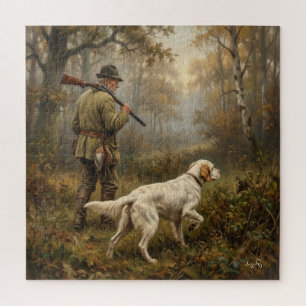 In Pursuit of Woodcock, English Setter Hunting  Jigsaw Puzzle