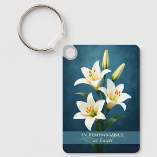 In Remembrance at Easter White Lilies on Blue Key Ring
