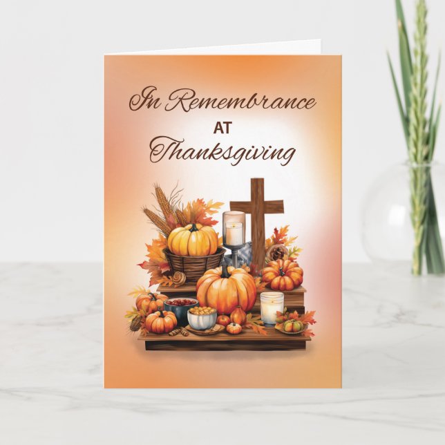 In Remembrance at Thanksgiving with Cross Candle Card (Front)
