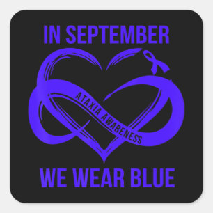 In September We Wear Blue Ataxia Awareness Ribbon Square Sticker