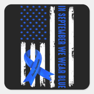 In September We Wear Blue Ribbon Ataxia Awareness Square Sticker