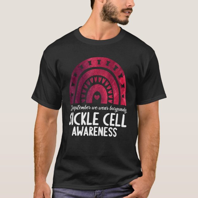 In september we wear burgundy sickle cell awarenes T-Shirt (Front)