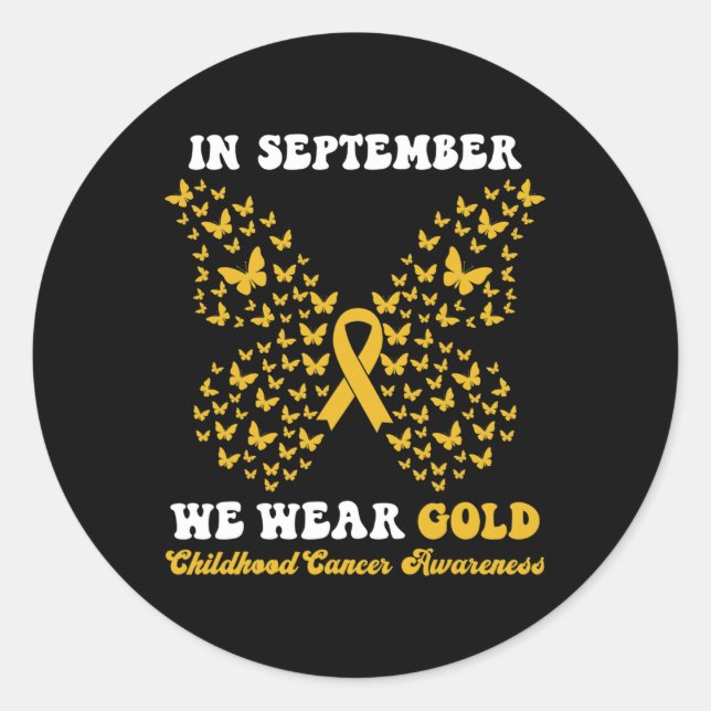 In September We Wear gold Childhood Cancer Awarene Classic Round Sticker (Front)
