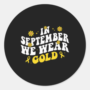 In September We Wear Gold Groovy Childhood Cancer Classic Round Sticker