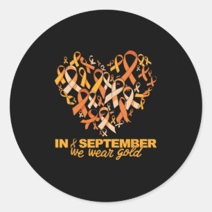 In September We Wear Gold Heart Shape Cancer Aware Classic Round Sticker