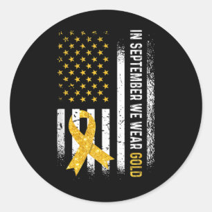 In September We Wear Gold Ribbon Flag Childhood Ca Classic Round Sticker