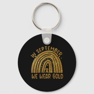In September We Wear Golden Childhood Cancer Rainb Key Ring