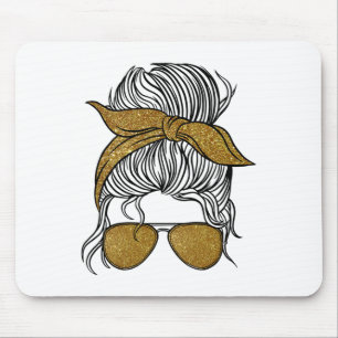 In September We Wear Golden Cute Messy Bun Childho Mouse Pad