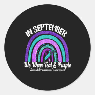 In September We Wear Teal &amp; Purple Rainbow Sui Classic Round Sticker