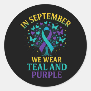In September We Wear Teal And Purple Awareness Classic Round Sticker