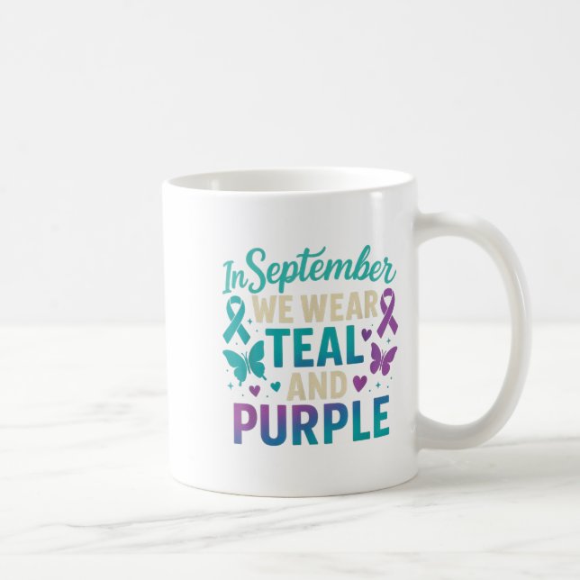 In September We Wear Teal And Purple Awareness  Coffee Mug (Right)