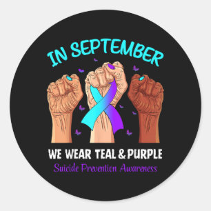 In September We Wear Teal Purple Ribbon Prevention Classic Round Sticker